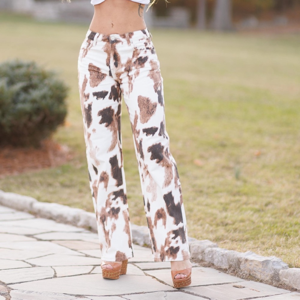 Cow print jeans